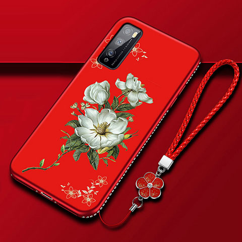 Handyhülle Silikon Hülle Gummi Schutzhülle Flexible Blumen S02 für Huawei Enjoy Z 5G Rot