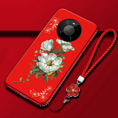 Handyhülle Silikon Hülle Gummi Schutzhülle Flexible Blumen S02 für Huawei Mate 40 Pro Rot