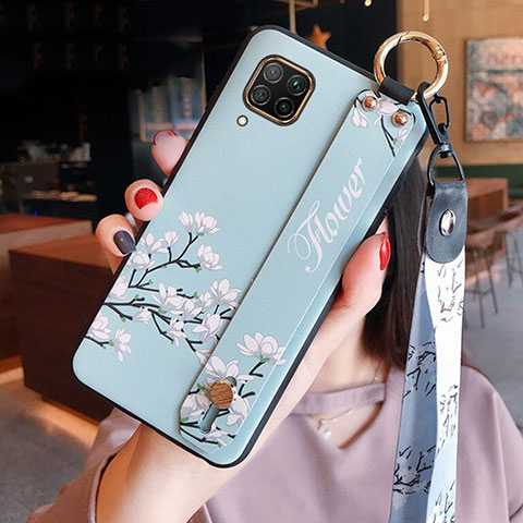 Handyhülle Silikon Hülle Gummi Schutzhülle Flexible Blumen S02 für Huawei Nova 7i Cyan