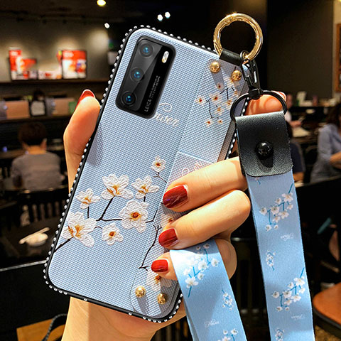 Handyhülle Silikon Hülle Gummi Schutzhülle Flexible Blumen S02 für Huawei P40 Hellblau