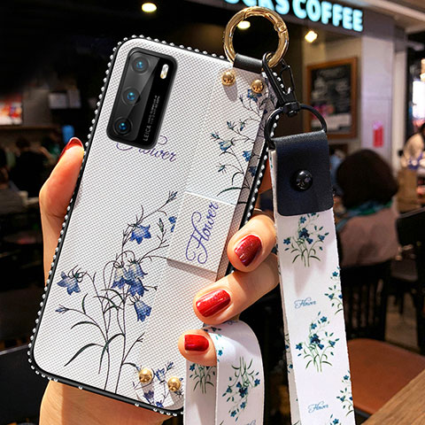 Handyhülle Silikon Hülle Gummi Schutzhülle Flexible Blumen S02 für Huawei P40 Weiß