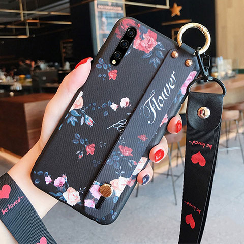 Handyhülle Silikon Hülle Gummi Schutzhülle Flexible Blumen S02 für Huawei Y8p Schwarz