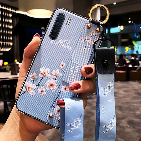 Handyhülle Silikon Hülle Gummi Schutzhülle Flexible Blumen S02 für Oppo A91 Blau