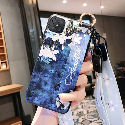 Handyhülle Silikon Hülle Gummi Schutzhülle Flexible Blumen S02 für Oppo A92s 5G Blau