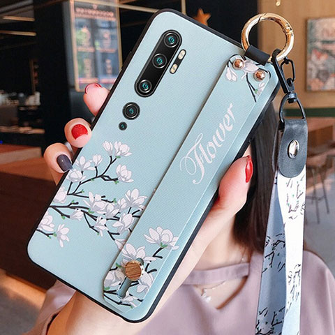 Handyhülle Silikon Hülle Gummi Schutzhülle Flexible Blumen S02 für Xiaomi Mi Note 10 Cyan