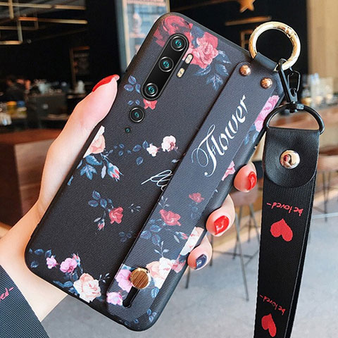 Handyhülle Silikon Hülle Gummi Schutzhülle Flexible Blumen S02 für Xiaomi Mi Note 10 Pro Schwarz