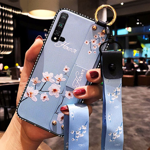 Handyhülle Silikon Hülle Gummi Schutzhülle Flexible Blumen S03 für Huawei Nova 5 Hellblau