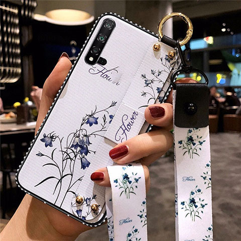 Handyhülle Silikon Hülle Gummi Schutzhülle Flexible Blumen S03 für Huawei Nova 5 Weiß