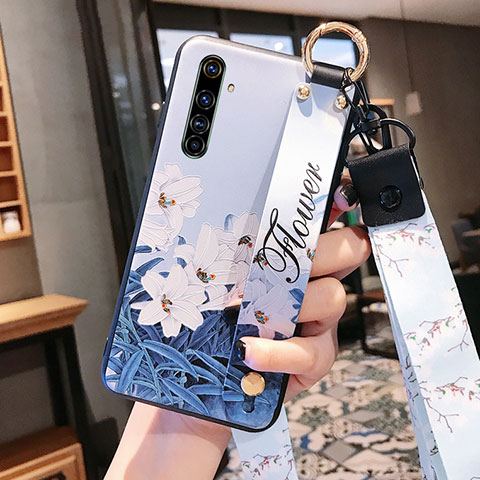 Handyhülle Silikon Hülle Gummi Schutzhülle Flexible Blumen S03 für Realme X50 Pro 5G Hellblau