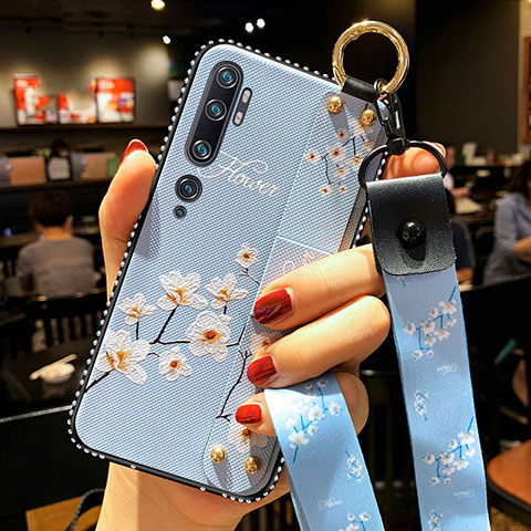 Handyhülle Silikon Hülle Gummi Schutzhülle Flexible Blumen S03 für Xiaomi Mi Note 10 Pro Hellblau