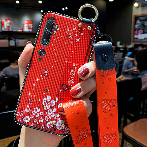 Handyhülle Silikon Hülle Gummi Schutzhülle Flexible Blumen S03 für Xiaomi Mi Note 10 Rot