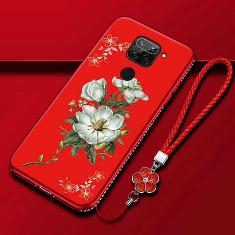 Handyhülle Silikon Hülle Gummi Schutzhülle Flexible Blumen S05 für Xiaomi Redmi Note 9 Rot