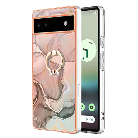 Handyhülle Silikon Hülle Gummi Schutzhülle Flexible Modisch Muster mit Fingerring Ständer Y01B für Google Pixel 6a 5G Rosa