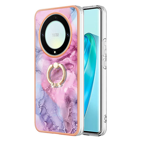 Handyhülle Silikon Hülle Gummi Schutzhülle Flexible Modisch Muster mit Fingerring Ständer Y01B für Huawei Honor Magic5 Lite 5G Helles Lila