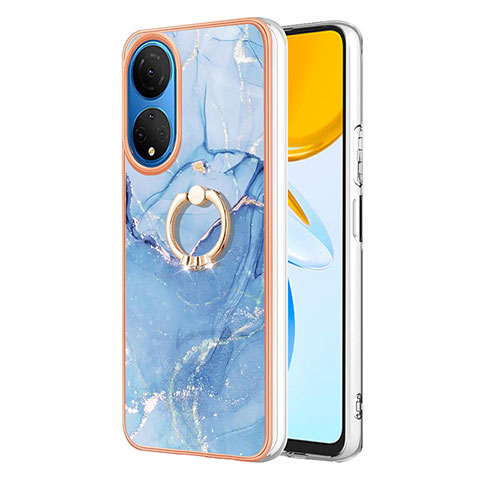 Handyhülle Silikon Hülle Gummi Schutzhülle Flexible Modisch Muster mit Fingerring Ständer Y01B für Huawei Honor X7 Blau