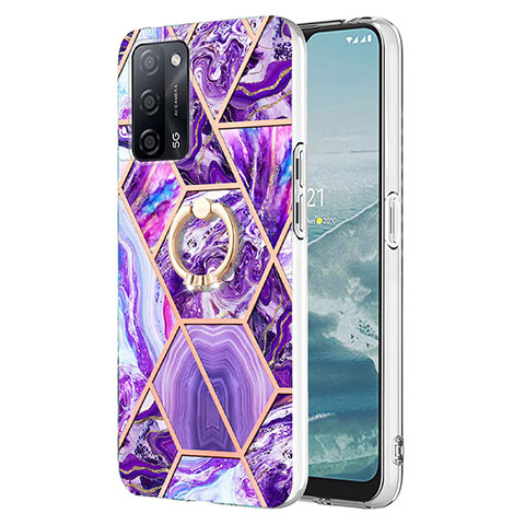 Handyhülle Silikon Hülle Gummi Schutzhülle Flexible Modisch Muster mit Fingerring Ständer Y01B für Oppo A53s 5G Violett