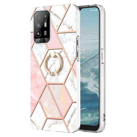 Handyhülle Silikon Hülle Gummi Schutzhülle Flexible Modisch Muster mit Fingerring Ständer Y01B für Oppo A94 5G Rosa