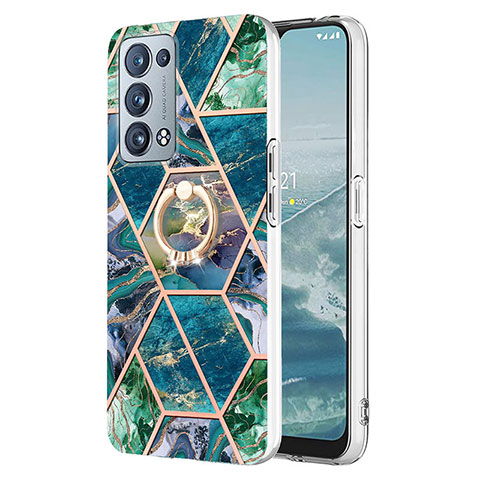 Handyhülle Silikon Hülle Gummi Schutzhülle Flexible Modisch Muster mit Fingerring Ständer Y01B für Oppo Reno6 Pro 5G Nachtgrün