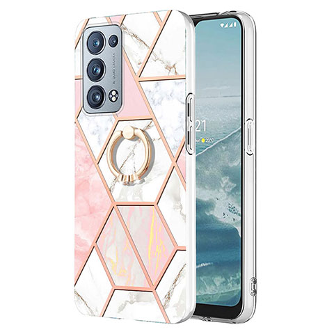 Handyhülle Silikon Hülle Gummi Schutzhülle Flexible Modisch Muster mit Fingerring Ständer Y01B für Oppo Reno6 Pro 5G Rosa