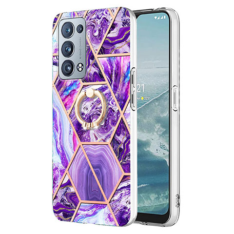 Handyhülle Silikon Hülle Gummi Schutzhülle Flexible Modisch Muster mit Fingerring Ständer Y01B für Oppo Reno6 Pro 5G Violett