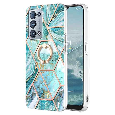 Handyhülle Silikon Hülle Gummi Schutzhülle Flexible Modisch Muster mit Fingerring Ständer Y01B für Oppo Reno6 Pro+ Plus 5G Minzgrün