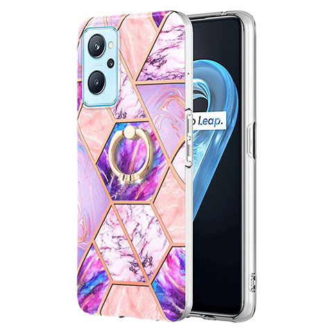 Handyhülle Silikon Hülle Gummi Schutzhülle Flexible Modisch Muster mit Fingerring Ständer Y01B für Realme 9i 4G Helles Lila