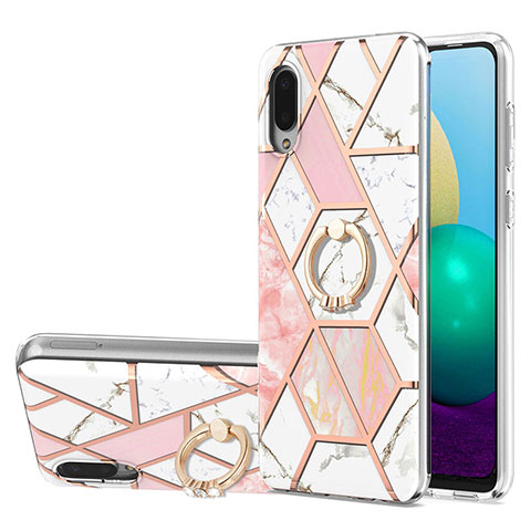 Handyhülle Silikon Hülle Gummi Schutzhülle Flexible Modisch Muster mit Fingerring Ständer Y01B für Samsung Galaxy A02 Rosa