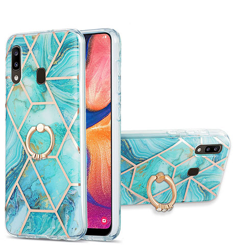 Handyhülle Silikon Hülle Gummi Schutzhülle Flexible Modisch Muster mit Fingerring Ständer Y01B für Samsung Galaxy A30 Minzgrün