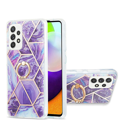 Handyhülle Silikon Hülle Gummi Schutzhülle Flexible Modisch Muster mit Fingerring Ständer Y01B für Samsung Galaxy A52 4G Violett