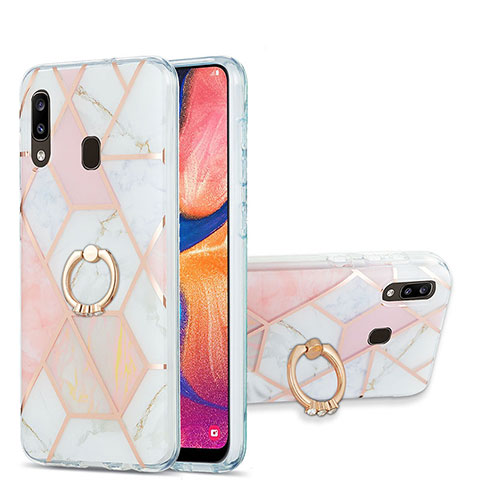 Handyhülle Silikon Hülle Gummi Schutzhülle Flexible Modisch Muster mit Fingerring Ständer Y01B für Samsung Galaxy M10S Rosa