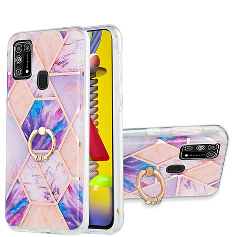 Handyhülle Silikon Hülle Gummi Schutzhülle Flexible Modisch Muster mit Fingerring Ständer Y01B für Samsung Galaxy M31 Prime Edition Helles Lila