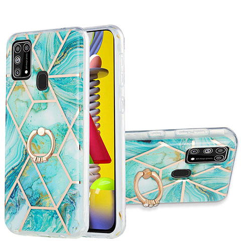 Handyhülle Silikon Hülle Gummi Schutzhülle Flexible Modisch Muster mit Fingerring Ständer Y01B für Samsung Galaxy M31 Prime Edition Minzgrün