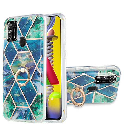 Handyhülle Silikon Hülle Gummi Schutzhülle Flexible Modisch Muster mit Fingerring Ständer Y01B für Samsung Galaxy M31 Prime Edition Nachtgrün