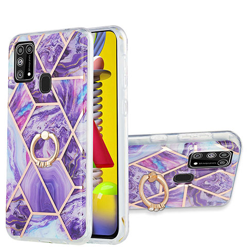 Handyhülle Silikon Hülle Gummi Schutzhülle Flexible Modisch Muster mit Fingerring Ständer Y01B für Samsung Galaxy M31 Prime Edition Violett