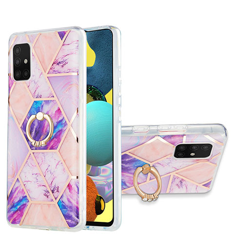 Handyhülle Silikon Hülle Gummi Schutzhülle Flexible Modisch Muster mit Fingerring Ständer Y01B für Samsung Galaxy M40S Helles Lila