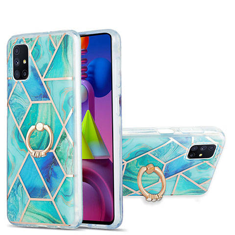 Handyhülle Silikon Hülle Gummi Schutzhülle Flexible Modisch Muster mit Fingerring Ständer Y01B für Samsung Galaxy M51 Grün