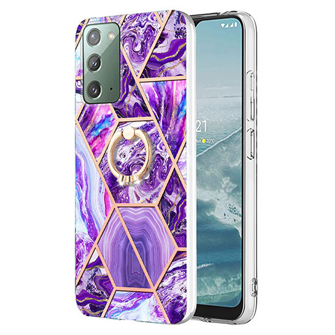 Handyhülle Silikon Hülle Gummi Schutzhülle Flexible Modisch Muster mit Fingerring Ständer Y01B für Samsung Galaxy Note 20 5G Violett