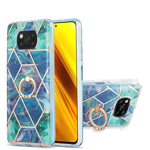 Handyhülle Silikon Hülle Gummi Schutzhülle Flexible Modisch Muster mit Fingerring Ständer Y01B für Xiaomi Poco X3 Pro Nachtgrün