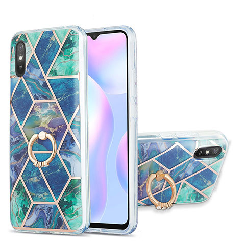 Handyhülle Silikon Hülle Gummi Schutzhülle Flexible Modisch Muster mit Fingerring Ständer Y01B für Xiaomi Redmi 9A Nachtgrün