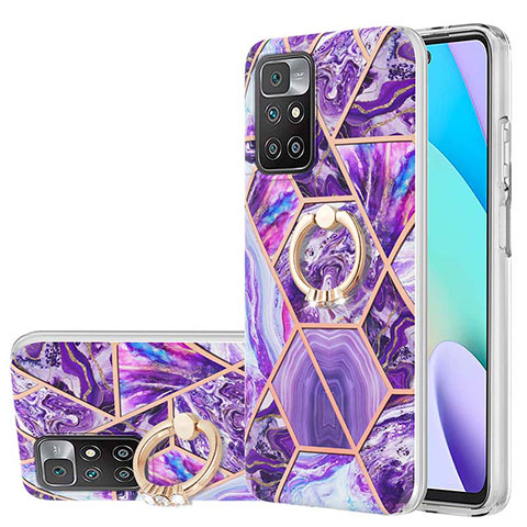 Handyhülle Silikon Hülle Gummi Schutzhülle Flexible Modisch Muster mit Fingerring Ständer Y01B für Xiaomi Redmi Note 11 4G (2021) Violett