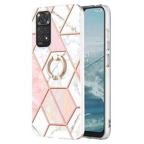 Handyhülle Silikon Hülle Gummi Schutzhülle Flexible Modisch Muster mit Fingerring Ständer Y01B für Xiaomi Redmi Note 11 4G (2022) Rosa