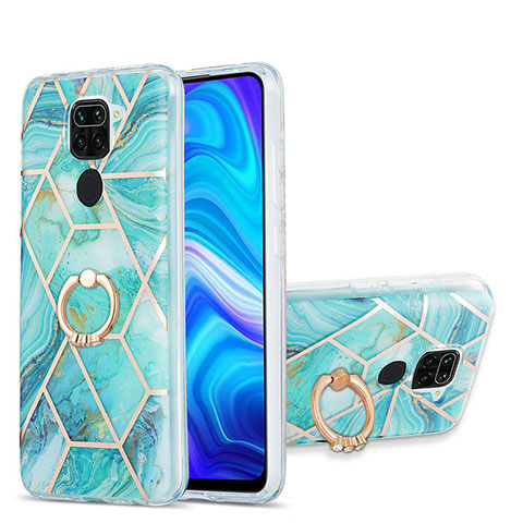 Handyhülle Silikon Hülle Gummi Schutzhülle Flexible Modisch Muster mit Fingerring Ständer Y01B für Xiaomi Redmi Note 9 Minzgrün