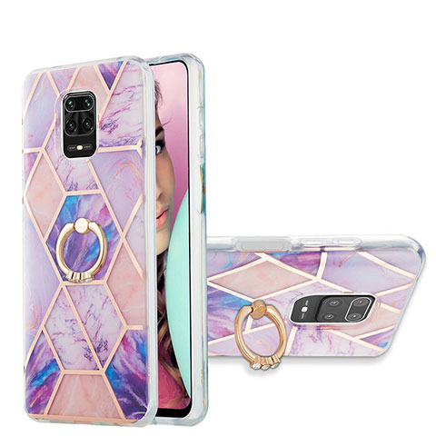 Handyhülle Silikon Hülle Gummi Schutzhülle Flexible Modisch Muster mit Fingerring Ständer Y01B für Xiaomi Redmi Note 9 Pro Max Helles Lila