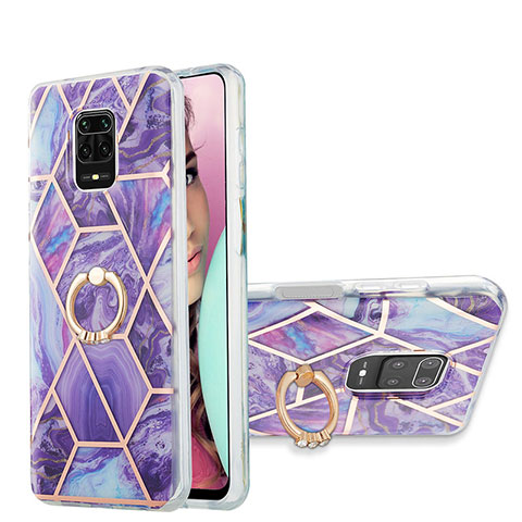 Handyhülle Silikon Hülle Gummi Schutzhülle Flexible Modisch Muster mit Fingerring Ständer Y01B für Xiaomi Redmi Note 9S Violett