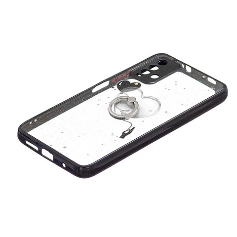 Handyhülle Silikon Hülle Gummi Schutzhülle Flexible Modisch Muster mit Fingerring Ständer Y01X für Xiaomi Redmi 9T 4G Schwarz