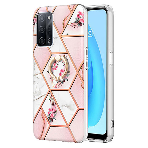 Handyhülle Silikon Hülle Gummi Schutzhülle Flexible Modisch Muster mit Fingerring Ständer Y02B für Oppo A53s 5G Rosa