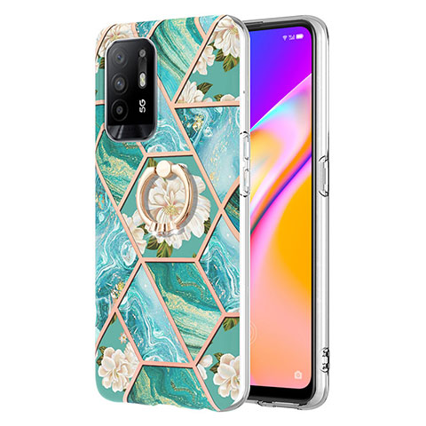 Handyhülle Silikon Hülle Gummi Schutzhülle Flexible Modisch Muster mit Fingerring Ständer Y02B für Oppo A94 5G Grün