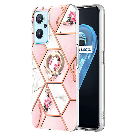 Handyhülle Silikon Hülle Gummi Schutzhülle Flexible Modisch Muster mit Fingerring Ständer Y02B für Oppo A96 4G Rosa