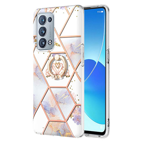 Handyhülle Silikon Hülle Gummi Schutzhülle Flexible Modisch Muster mit Fingerring Ständer Y02B für Oppo Reno6 Pro 5G Grau