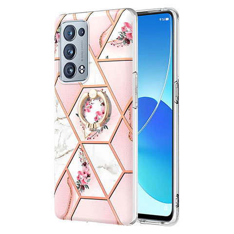 Handyhülle Silikon Hülle Gummi Schutzhülle Flexible Modisch Muster mit Fingerring Ständer Y02B für Oppo Reno6 Pro+ Plus 5G Rosa